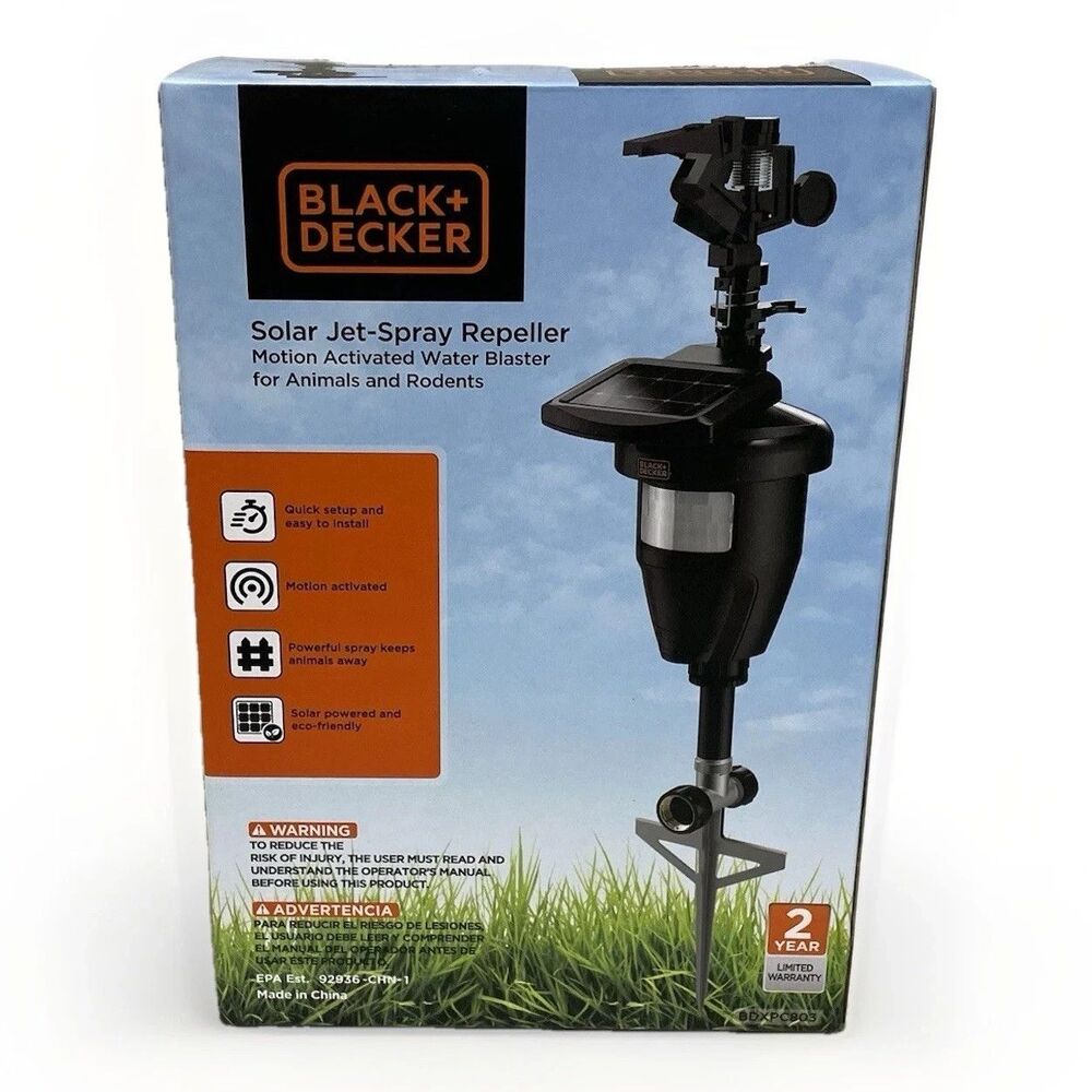 Black+Decker Solar Jet Spray Repeller Motion Activated Deer Rabbit Bird Cat Dog